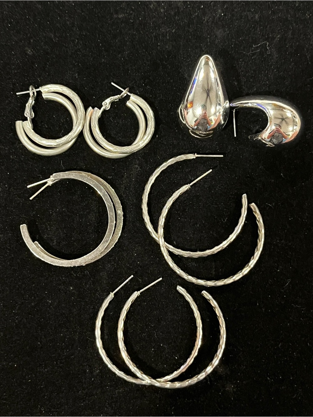 Silver Tone Hoop & Statement Earring Set Bundle - Silver